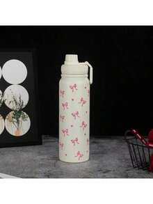 1個 600ml/800ml/1000ml 蝴蝶結&愛心防漏真空保溫瓶 304不鏽鋼太空水壺，大容量健身運動戶外旅行車用飲水瓶 - 米色 - 查看 12