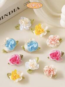 10个装女孩布艺花朵发夹，彩色3D玫瑰发卡，甜美清新不伤发侧刘海发夹，多功能高品质发饰，适合日常、上学、旅行 - 彩色10件 - 查看 9