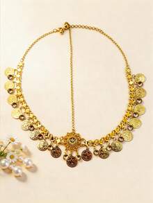 波西米亚风花朵水晶吊坠硬币链多层头饰，适合婚礼、派对、节日佩戴，也是送给朋友和女朋友的礼物。 - 金色 - 查看 7