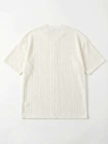 1pc Men's Summer Casual Minimalist White Striped Textured T-Shirt, Breathable - White - View 7