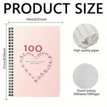 100-Page Romantic Heart Pattern Spiral Notebook, Pink Warm Cover Printed "100 Citas Juntos", Suitable For Work Records, Study Notes, Daily Plans, Also A Thoughtful Gift For Graduation, Birthday And Other Occasions, Suitable For Diary Writing And Memo - A - View 2