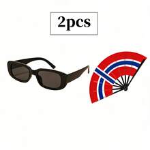 一套国旗折扇 + 复古长方形时尚眼镜，足球比赛加油装备，街头时尚必备，适合音乐节、游行、日常穿着 - 彩色 - 查看 8