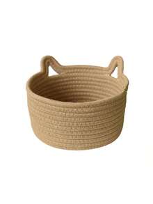 Giỏ đựng đồ hình mèo đan thủ công bằng dây cotton, dùng để trang trí bàn làm việc phòng khách, hoặc để đồ lặt vặt trên bàn đầu giường phòng ngủ, có 4 màu. - kaki - Xem 10