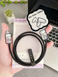 5pcs Heart & Wave Line Design Charging Cable Protector Sleeves, Suitable Compatible With Apple 17/40W Charger - Multicolor - View 1