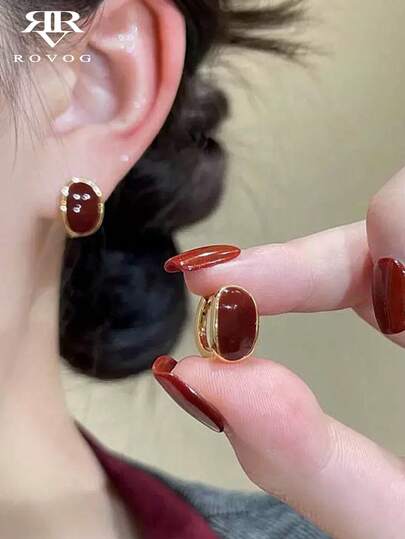 1 Pair Fashionable Minimalist Delicate Geometric Glazed Design Copper Hoop Earrings, Suitable For Casual, Gathering, Party Wear