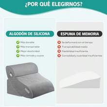 Juego de 4 Almohada de Cuña para Cama Almohada de Cuña Ajustable para Dormir Algodón de Silicona Mejorado Funda de Terciopelo Suave Alivio del Dolor de Cuello Espalda y Piernas Reflujo ácido - Gris - Ver 7