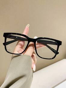 Unisex Square Large Frame Plastic Black Eyeglasses, Computer/Gaming/TV/Phone Glasses, Light Glasses, Fashion Optical Glasses Frame - Black - View 2