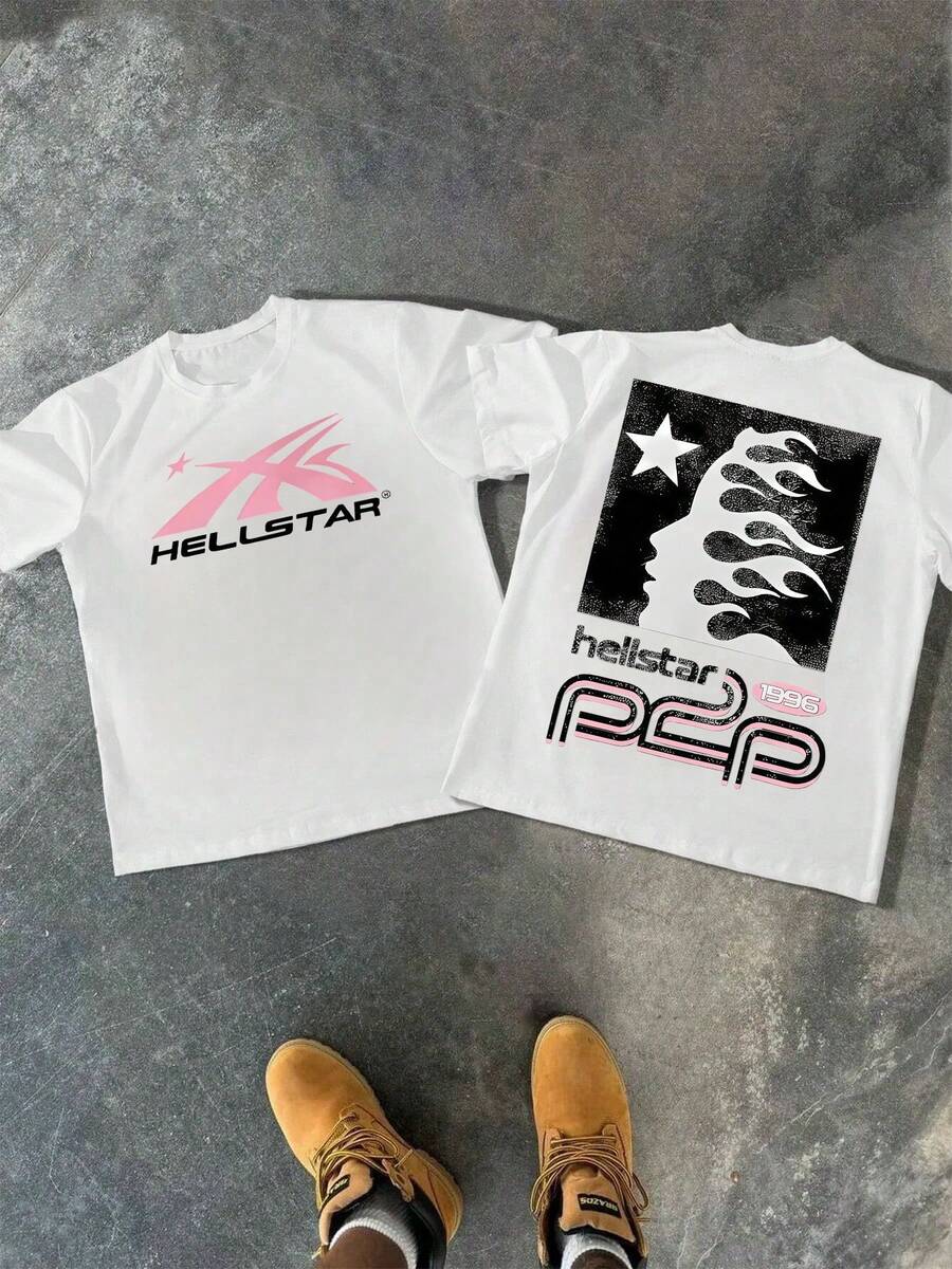 Star And Flame Fusion Pattern Symbolizes Fearless Pursuit Of Dreams And Inner Strength Men's Double Sided Digital Printed 1Pcs 220g Tshirt - trắng - Xem 1