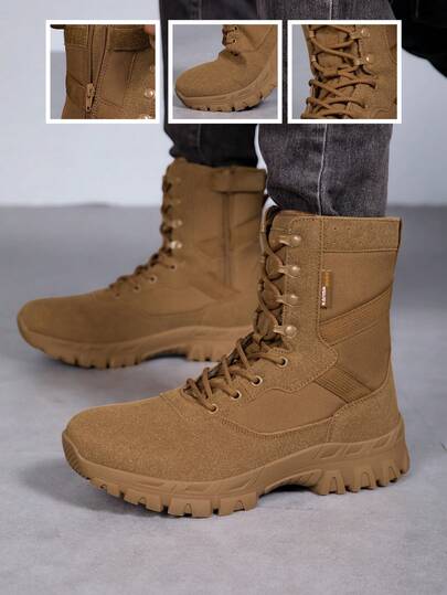 1 Pair Men's High-Top Outdoor Hiking Boots, Anti-Slip Durable Tactical Boots, High-Shaft Desert Boots, Jungle Boots, Outdoor Camping Shoes, Men's Trekking Shoes, Breathable Trail Running Shoes, Gobi Crossing Hiking Shoes, Breathable Men's Sneakers, Mid-Top Casual Versatile Shoes, Tall Shaft Motorcycle Riding Boots