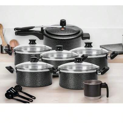 Kit 10 Peças Jogo de Panelas Tampa de Vidro com Panela de Pressão 2,5L