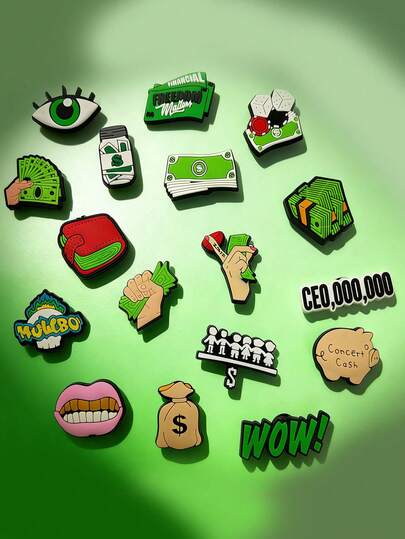 19pcs Green Wallet Series DIY, Shoe Charm Accessories, Suitable For Bracelets, Bags And Other Accessories - Made Of PVC Material, Ideal Gift For Birthday, Christmas, Valentine's Day
