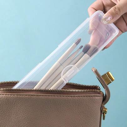 1pc Makeup Brush Storage Box, Portable Dust-Proof With Cover, Organizer For Blush, Eyeshadow, Eyebrow Pencil, Travel & Outdoor Use