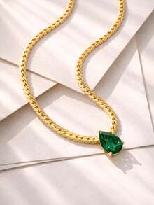 Dây chuyền mặt dây hình giọt nước bằng thép không gỉ mạ vàng 18K đính đá Zirconia, kiểu dáng tối giản sang trọng cổ điển dành cho nữ. - Giọt nước - Xem 5