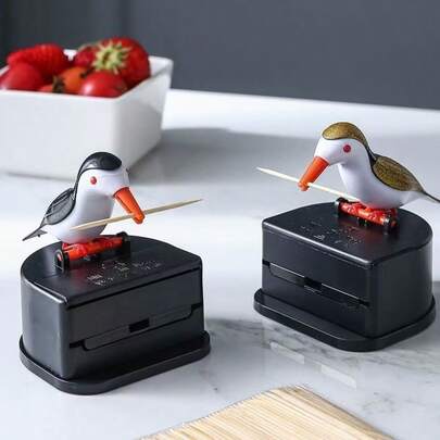 Dispensador de palillos de dientes con forma de pájaro, soporte activado por presión con forma de pájaro lindo para almacenar palillos de dientes, caja de almacenamiento de palillos de dientes, estuche para palillos de dientes con forma de pájaro interesante, adecuado para uso doméstico diario