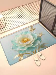 1pc Gradient Floral Art Bathroom Mat With Golden Outline, Machine Washable Shower Mat, Outdoor Doormat, Living Room Carpet, Entrance Mat, Runner Rug, Bathroom Rug, Luxury Gradient Peony Mat, Jade Floral Mat, Embossed Gold Mat, High-End Luxury Mat, Entrance Doormat, Anti-Slip Bathroom Mat, Water-Absorbent Bath Rug, Entrance Foot Mat - Jade Golden Peony - View 3