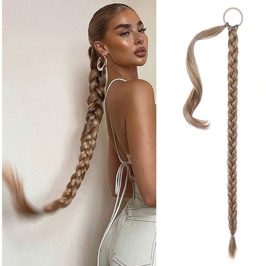 European And American Synthetic Fiber Wigs Women, Large Braids, Dreadlocks, Ponytails, Long Braided Ponytail Extensions, Three-Strand Braids, Twisted Braids - 2#自然黑 - 查看 1