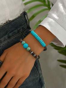 1 Bộ vòng tay đính hạt đá ngọc lam nhân tạo kiểu Bohemian - Phong cách số mười hai - Xem 6