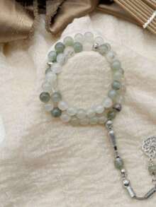 1串斋月祈祷念珠，45颗玛瑙珠，简约单股斋月手链 - 綠色 - 查看 2