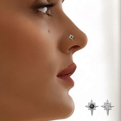 1件S925纯银时尚朋克风星星鼻钉，男女皆宜，女士身体穿刺饰品
