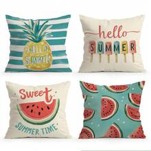 4件套夏季水果主题单面印花抱枕套，装饰枕套，适用于客厅、沙发、卧室，不含枕芯 - 彩色 - 查看 1