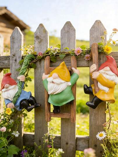 Creative Hand-Painted Resin Climbing Gnome Fence Decor Figurine Waterproof Weather-Resistant Non-Fading Outdoor Garden Statue Whimsical Yard Art Sculpture For Garden Fence Tree Patio Lawn Backyard Porch Balcony Courtyard Flower Bed Garden Pathway Indoor Home Decor For Living Room Bedroom Entryway Desktop Office Shelf Durable Handcrafted Ornament Perfect Housewarming Birthday Holiday Christmas Gift For Garden Lovers Gnome Collectors Gardening Fans & Home Decor Enthusiasts