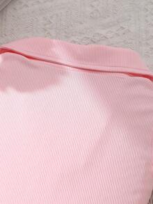 2pcs/Set Fashionable Solid Color Collar Knit Sleeveless Top + Solid Color Button Bow Floral Decor Loose Shorts, Casual Daily Wear For Teenage Girls In Summer - Pink - View 6