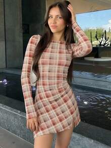 Womens Fall Dresses Mesh Bell Sleeve Boat Neck Date Night Y2k Going Out Bodycon Mini Short Dress - Màu vàng - Xem 1