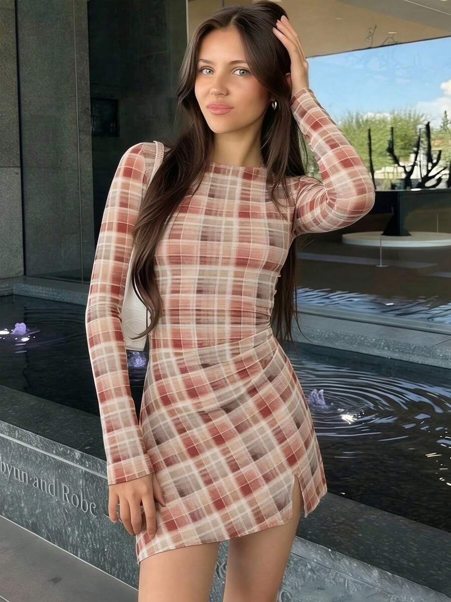 Womens Fall Dresses Mesh Bell Sleeve Boat Neck Date Night Y2k Going Out Bodycon Mini Short Dress - Màu vàng - Xem 1