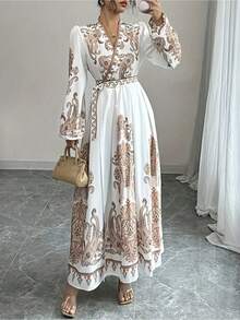 Áo choàng in họa tiết - Áo choàng dài tay kiểu Trung Đông dành cho nữ - trắng - Xem 1