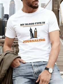 Camiseta de algodón premium con estampado "Diary Writer", corte holgado, estilo hip-hop urbano y estampado gráfico único. - Blanco - Ver 1