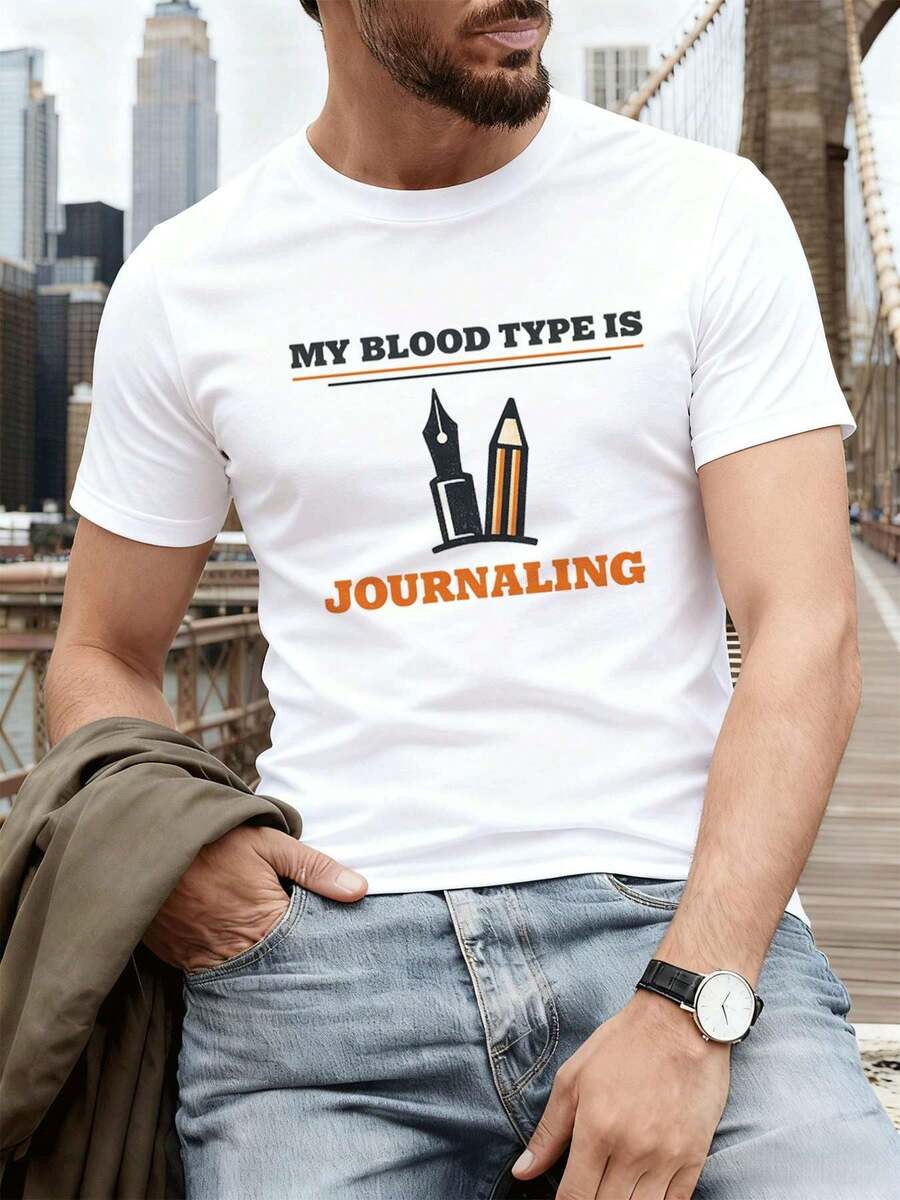 Camiseta de algodón premium con estampado "Diary Writer", corte holgado, estilo hip-hop urbano y estampado gráfico único. - Blanco - Ver 1