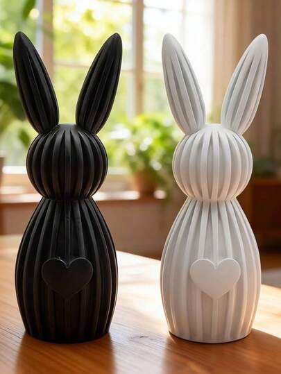1pc Modern Minimalist 3D Printed Heart Rabbit Statue, Suitable For Home Bookshelf, Desk, Living Room, Entryway | Ideal For Valentine's Day, Easter, Christmas, Eid Al-Fitr Decoration And Gift