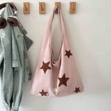 星形印花手提包，少女粉色单肩包，休闲大容量腋下包 - 粉色 - 查看 9