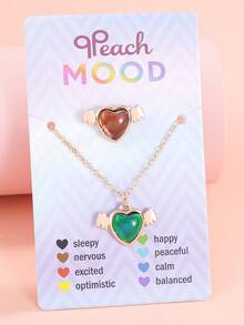 2pcs/Set Girls' Temperature Sensitive Color Changing Cute Rabbit, Angel, Heart, Flower Pendant Necklace And Ring Jewelry Set, Holiday Gift - Multicolor - View 9