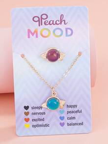 2pcs/Set Girls' Temperature Sensitive Color Changing Cute Rabbit, Angel, Heart, Flower Pendant Necklace And Ring Jewelry Set, Holiday Gift - Multicolor - View 13
