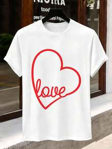 Maglietta casual bianca con grafica a forma di cuore e amore, tessuto di qualità, vestibilità ampia, casual, comoda, design grafico - Bianco - Visualizzare 2