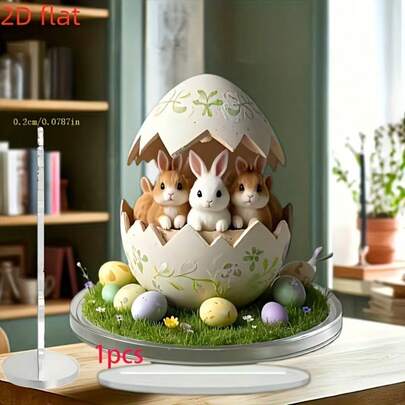 2D Acrylic Easter Bunny Egg Nest Decor - Featuring Cute Bunnies, Realistic Colorful Eggs, And Green Grass, Classic Home Decor, No Power Needed, Exquisite Handmade Gift, 2D Flat Design