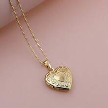 Dây chuyền mặt dây chuyền hình trái tim rỗng bằng ren kiểu Bắc Âu cổ điển mới, dây chuyền hộp đựng ảnh bằng đồng, trang sức nữ, quà tặng ngày Valentine. - Vàng - Xem 1