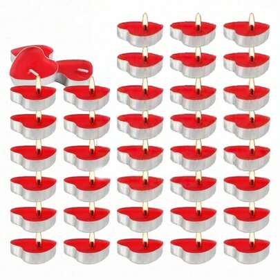 50个心形无香茶蜡 - 无烟茶蜡烛 - 适用于婚礼、派对、烛台、香薰机和圣诞装饰。