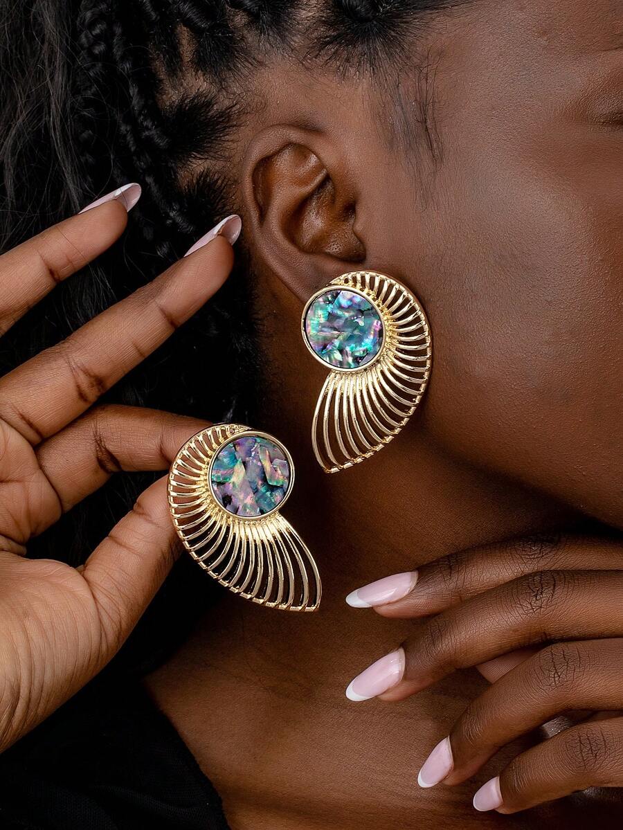1 Pair Exaggerated Geometric Abalone Pattern Earrings For Women - Multicolor - View 1