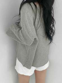 Women's Loose Knit Cardigan, Korean Soft And Relaxed Style, Lightweight Breathable Sun Protection, Single-Breasted Design, Casual Commute Wear (Semi-Transparent), Spring/Summer - Grey - View 5