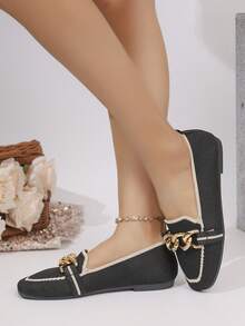 Mocasines de punta cuadrada, zapatos casuales, nueva llegada - Negro - Ver 3