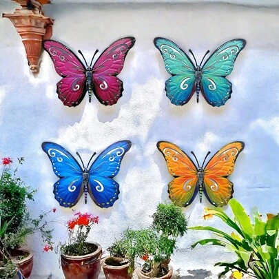 1pc, Large 14.1 Inch Metal Butterfly Wall Decor, Handcrafted Metal Butterfly Artwork Suitable For Outdoor Wall, Garden, Yard, Garage Door, Fence, Balcony, Patio And Park Decoration, No Electricity Required And Reusable, Ideal Gift For Family And Friends