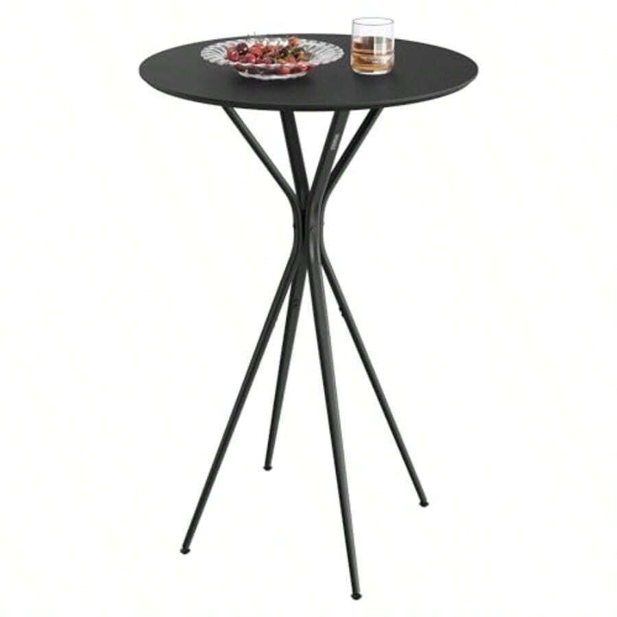 VASAGLE Bar Table Round Cocktail High Parte Superior Pub Bistro Mesa para Fiesta de acontecimientos Cocina Comida Bar en el hogar Negro Marco de Metal Resistente - Tinta negra negra mate - Ver 1