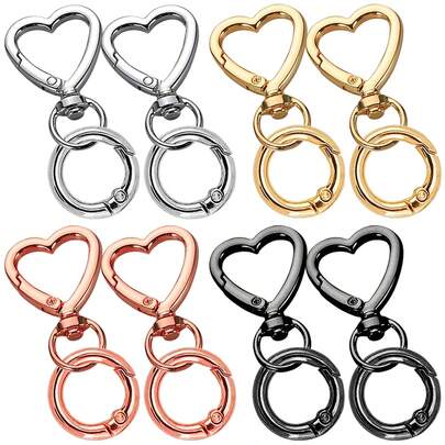 12pcs Heart-Shaped Spring Hooks And O-Shaped Spring Rings, Suitable For Keychain Lanyards, Decorative Accessories, DIY Crafts And Gifts