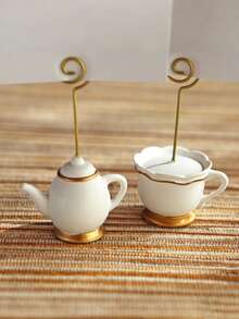 Tea Pot Shaped Table Card Holder, Afternoon Tea Time Table Card Clip, Table Number Holder, Photo Clip, Suitable For Birthday Party, Bridal Shower, Tea Party, Wedding Decoration - A - View 7