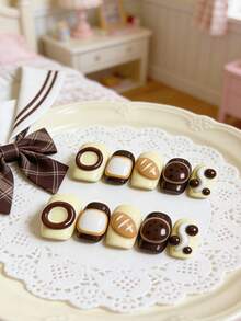 10片/包 可爱手工3D立体浮雕短方形美甲贴纸，可移除美白美甲贴，日式风格 - 彩色 - 查看 5