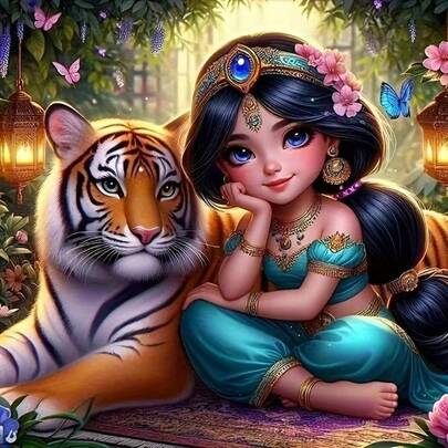 1pc [30*30cm/11.8*11.8in][40*40cm/15.7*15.7in]5D Acrylic Diamond Painting Kit, Tiger And Beauty Pattern, Suitable For Adult Beginners DIY Mosaic Diamond Art, Full Drill Handmade DIY Diamond Painting, Applicable For Living Room, Bedroom, Office Wall Decor Painting, Surprise Art Home Decor Gift For Family And Friends