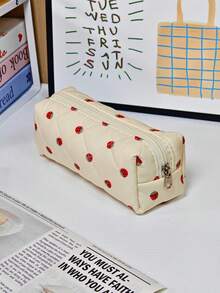 4pcs Strawberry Quilted Cosmetic Bag Set, Large Capacity Makeup Organizer, Cute Travel Toiletry Storage Bags,Valentine's Day Mother's Day Back To School - Multicolor - View 7