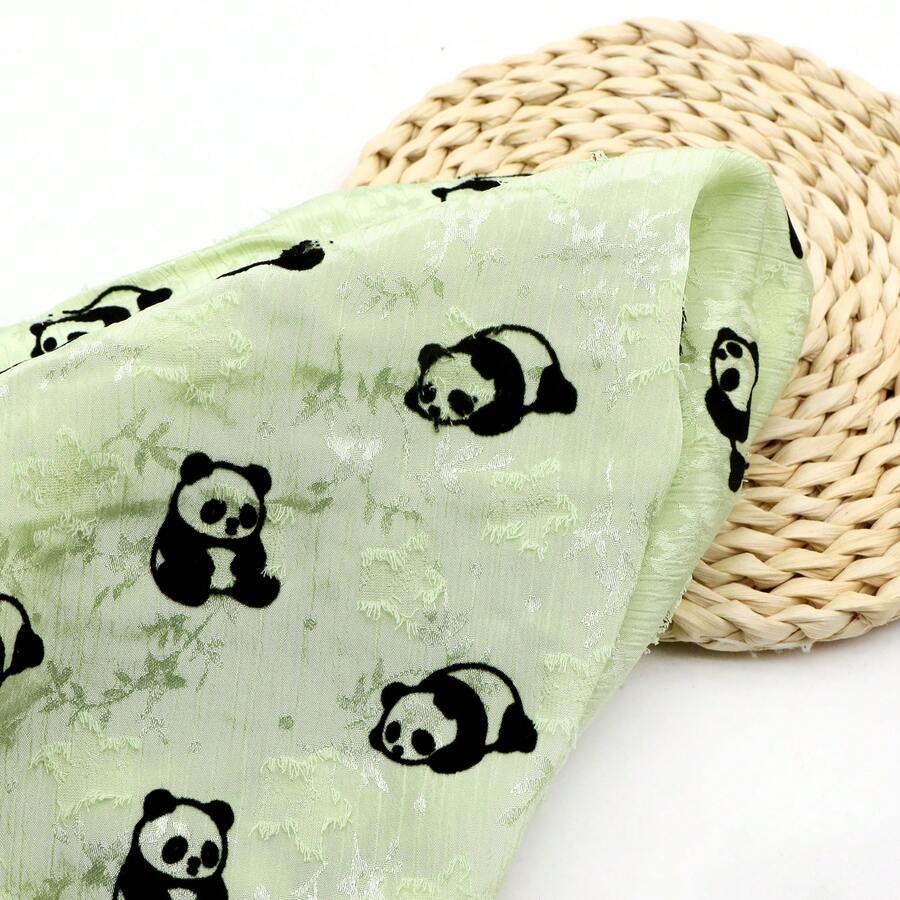 Velvet Cute Patten-PAnda ,Flower & Leaves Sheared Carved Chiffon Fabric | 59.05x19.68 Inch ,Panda Pattern | DIY Bows, Party Capes & Photo Backdrops Perfect For Quilting,Home Textile Sewing,DIY Wallet ,Pouches,Bag Making,Pillow,Quilts And DIY - Default - View 1